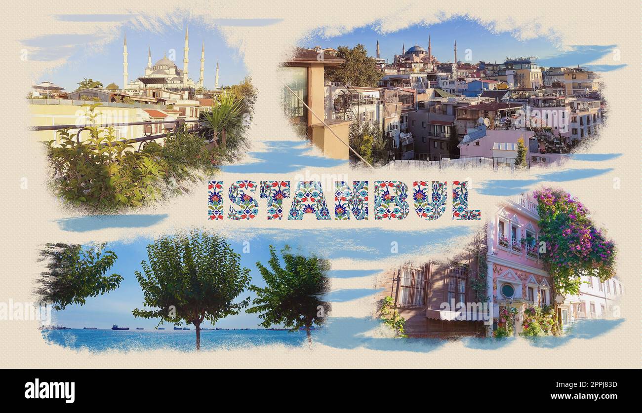 Collage d'art ou de conception sur Istanbul en Turquie - Voyage et fond de la nature Banque D'Images