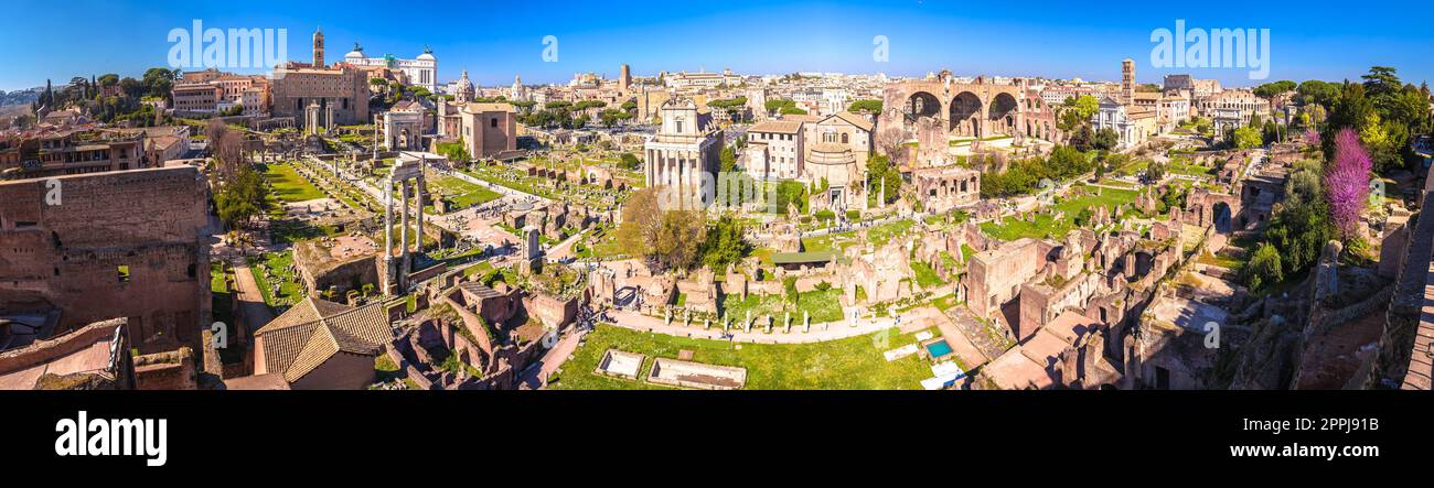 Ruines historiques de Rome sur Forum Romanum vue panoramique d'en haut Banque D'Images
