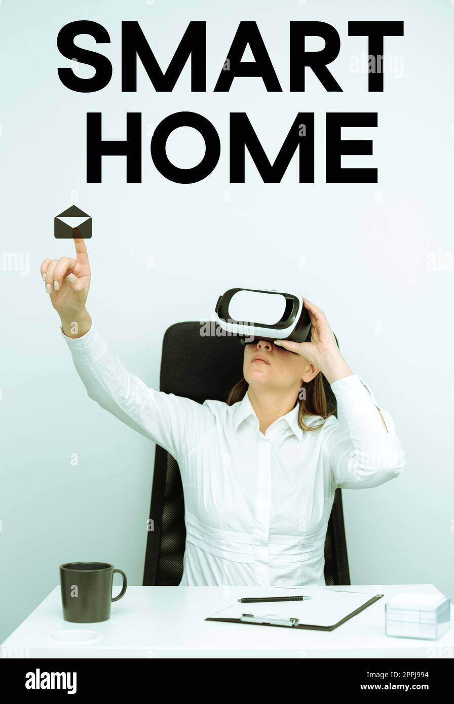 Affichage conceptuel Smart Home. Aperçu de l'entreprise système d'automatisation commande éclairage climatisation systèmes de divertissement Banque D'Images