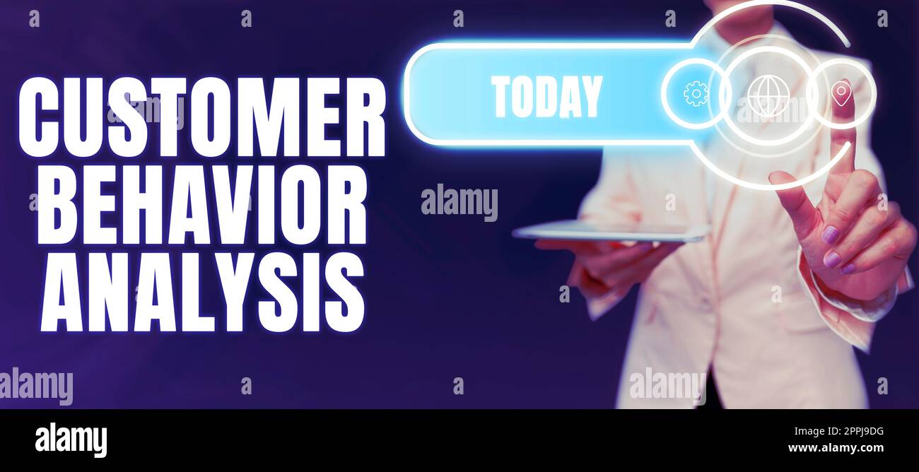 Affichage conceptuel analyse du comportement du client. Les entreprises présentent le comportement d'achat des consommateurs qui utilisent des biens Banque D'Images