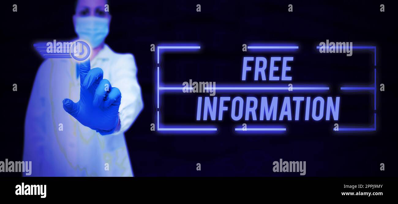 Affichage conceptuel informations libres. Connaissance du concept d'entreprise obtenue gratuitement à partir d'une enquête, d'une étude ou d'une instruction Banque D'Images