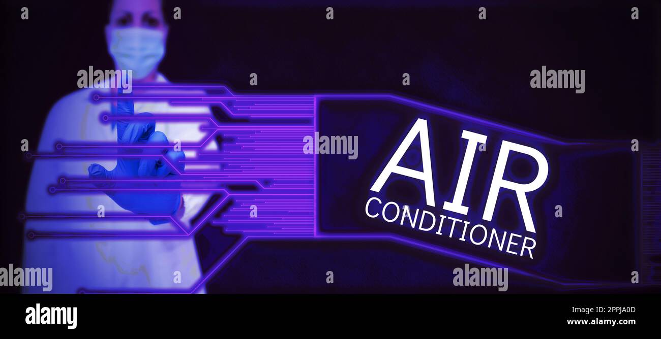 Écriture du texte affiché Air Conditioner. Appareil photo conceptuel pour laver l'air et contrôler son humidité et sa température Banque D'Images