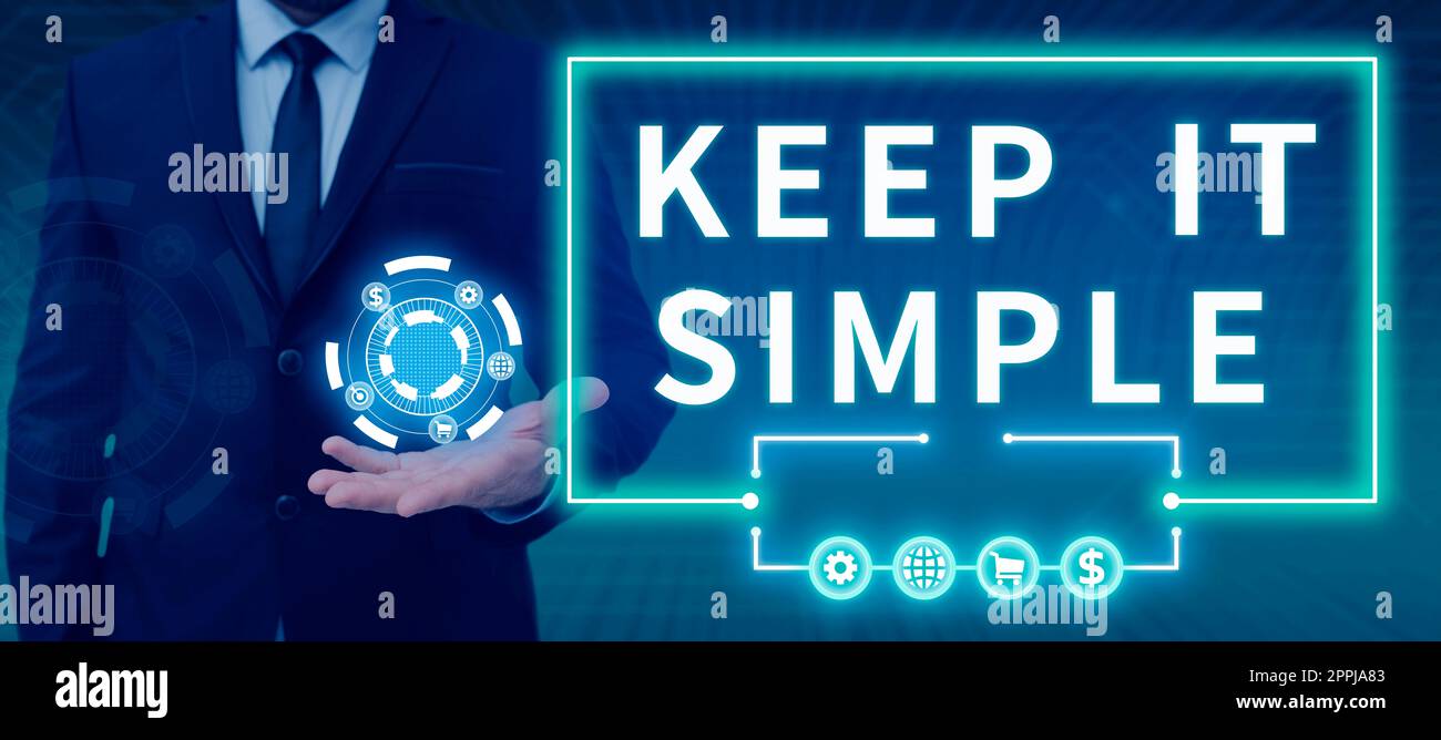 Affiche de texte garder simple. Approche commerciale facile à jeter autour de la terminologie générique compréhensible Banque D'Images