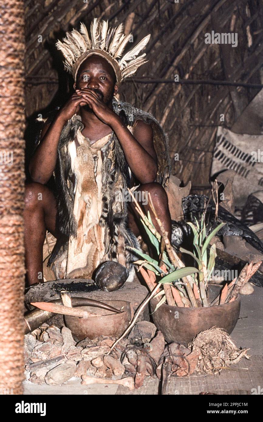 Zulu les gens au village zoulou de Shakaland, Vallée Nkwalini, Kwazulu Natal, Afrique du Sud. Banque D'Images