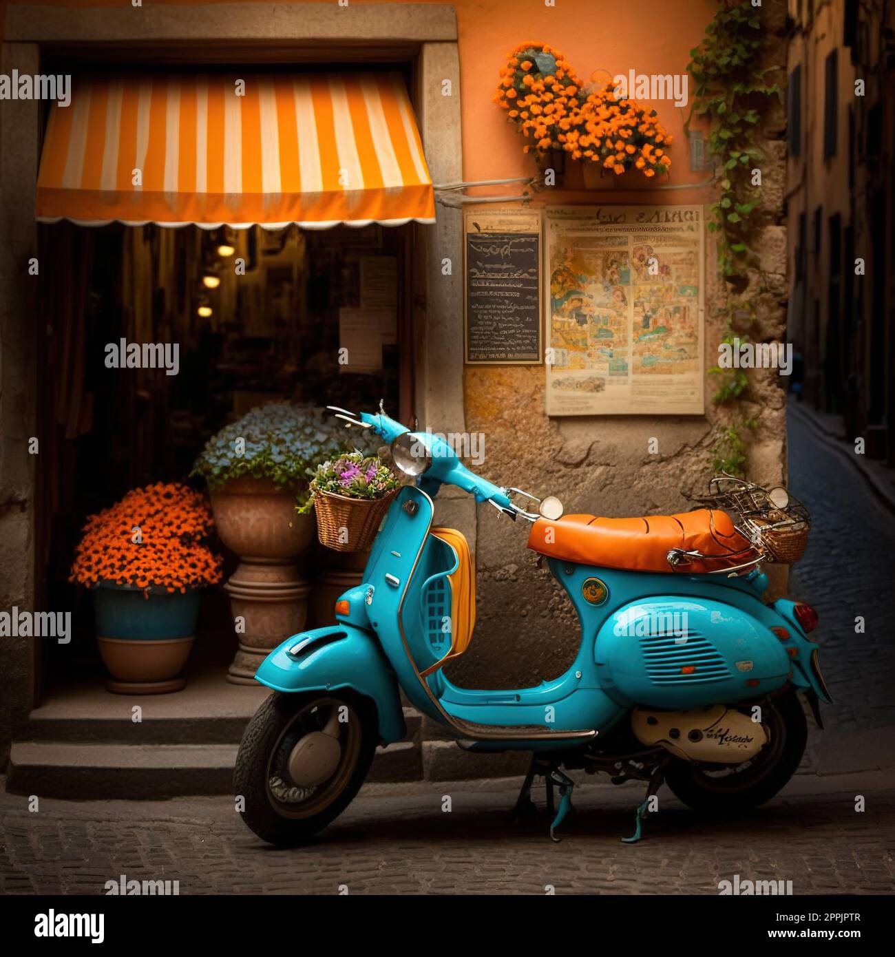Vespa à Venise. Charme italien. Voyage, culture, patrimoine, européen. Banque D'Images
