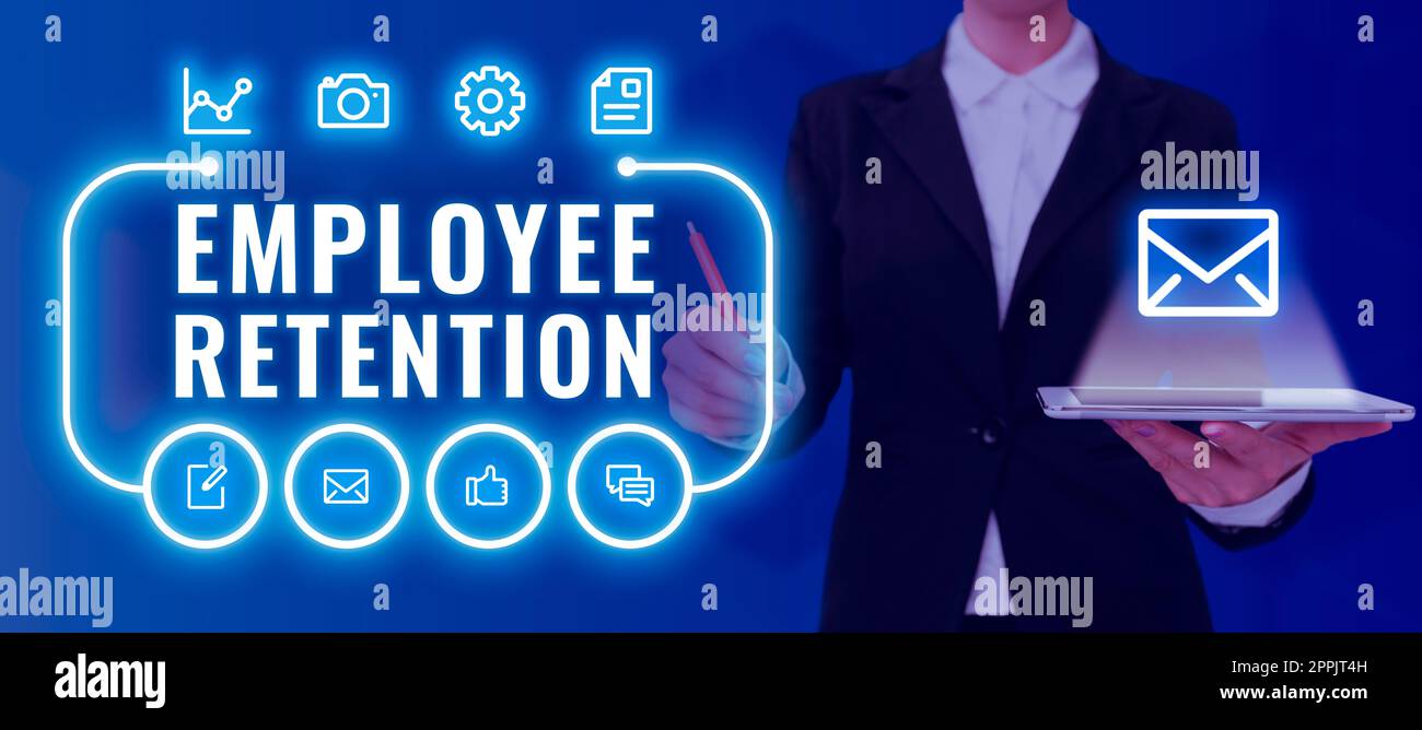 Légende présentant la rétention des employés. Approche commerciale méthode de recrutement interne employée par les organisations Banque D'Images