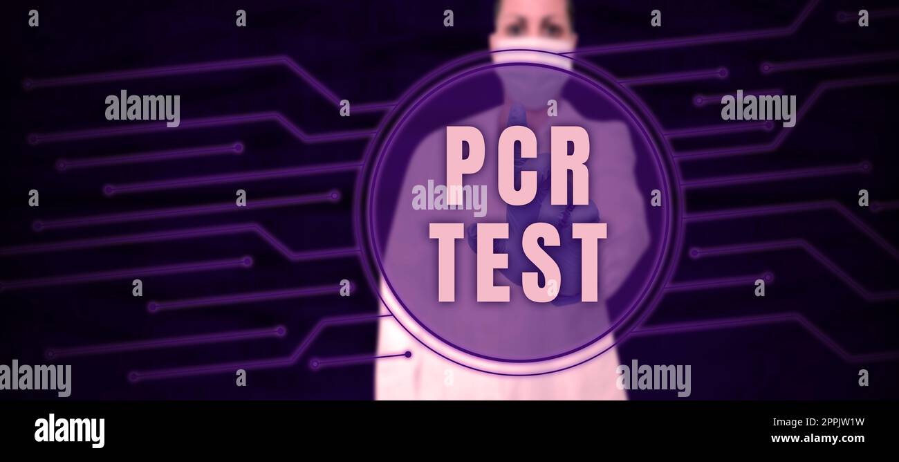 Inspiration montrant le test PCR Sign. Concept commercial détection qualitative du génome viral dans la séqeunce courte de l'ADN Banque D'Images