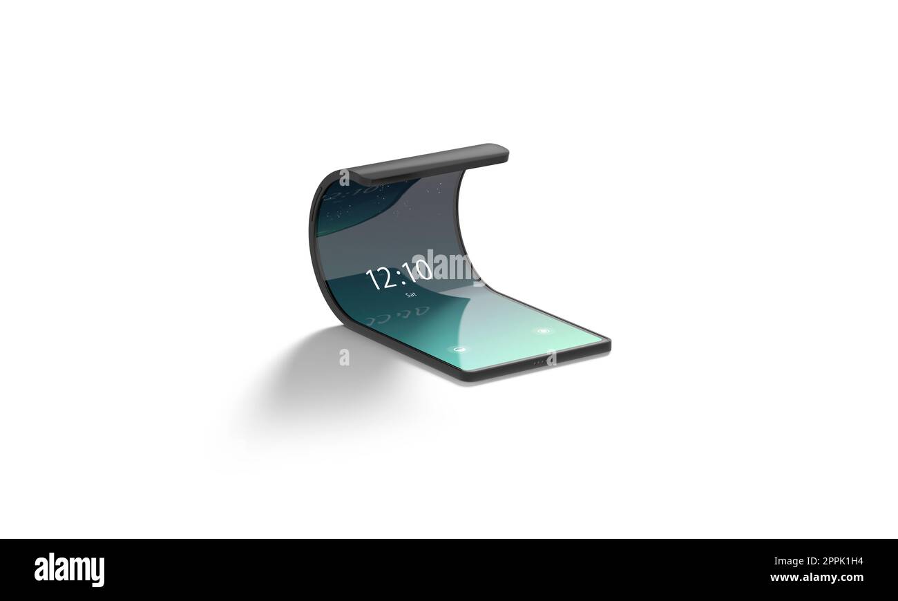 Vide allumé téléphone à clapet noir maquette d'affichage torsadée, isolée Banque D'Images