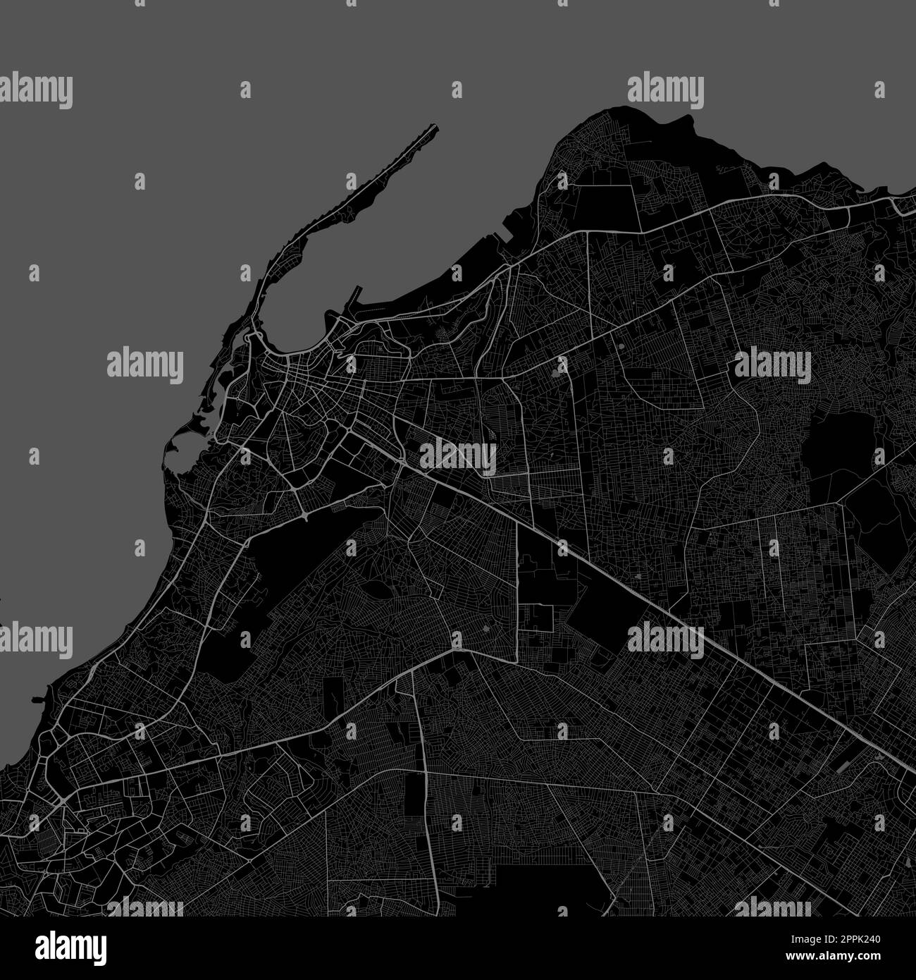 Plan de la ville de Luanda, capitale de l'Angola. Carte administrative municipale en noir et blanc avec rivières et routes, parcs et chemins de fer. Illustration vectorielle. Illustration de Vecteur