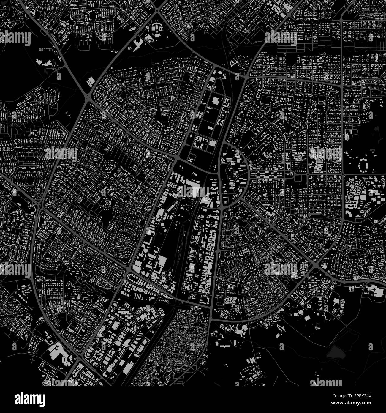 Plan de la ville de Gaborone, capitale du Botswana. Carte administrative municipale en noir et blanc avec rivières et routes, parcs et chemins de fer. Illustration vectorielle Illustration de Vecteur