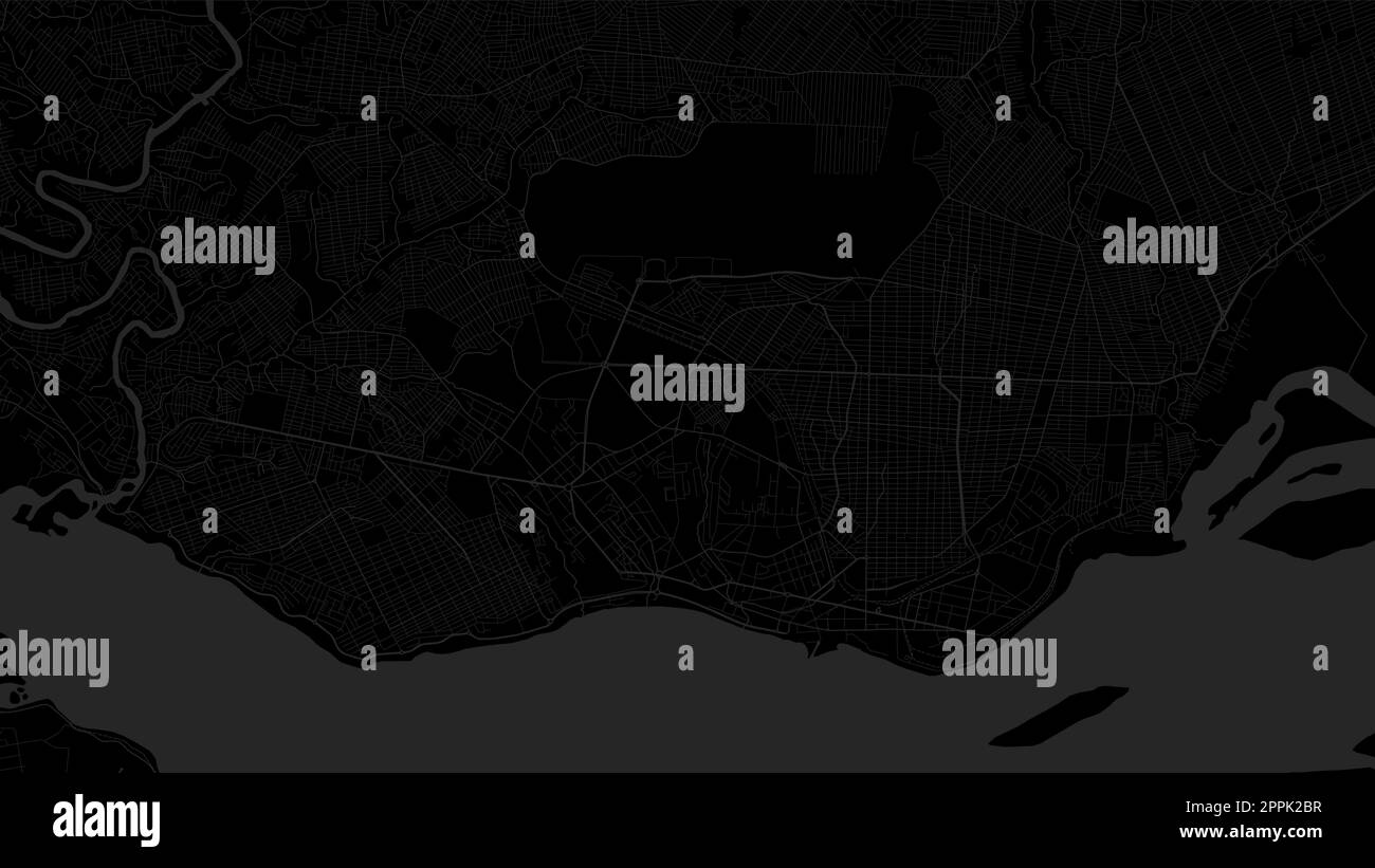 Zone de la ville de Brazzaville, noir foncé, République du Congo, carte d'arrière-plan vectorielle, routes et illustration de l'eau. Format écran large, format numérique Illustration de Vecteur