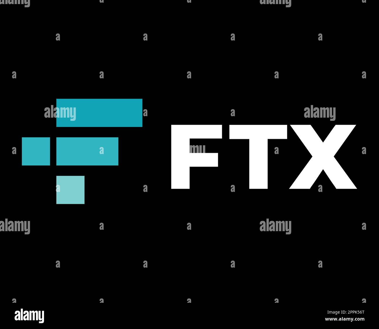 FTX Token - l'effondrement de la crypto-bourse. Logo de crypto-monnaie symbole FTT avec texte. Icône de pièce isolée sur fond noir. Illustration vectorielle. Banque D'Images