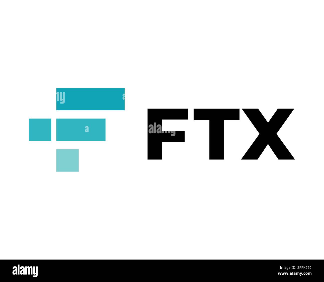 FTX Token - l'effondrement de la crypto-bourse. Logo de crypto-monnaie symbole FTT avec texte. Icône de pièce isolée sur fond blanc. Illustration vectorielle. Banque D'Images