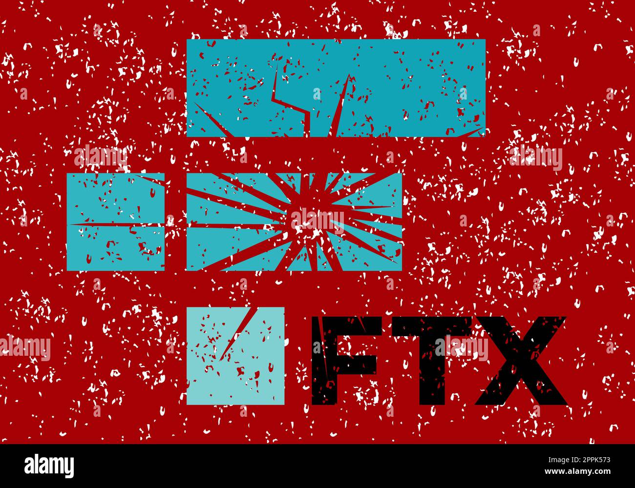 FTX Token - l'effondrement de la crypto-bourse. Logo de crypto-monnaie symbole FTT avec texte. Réduire l'icône pièce. Illustration vectorielle. Concept d'explosion du logo de la crypto-bourse en faillite. Banque D'Images
