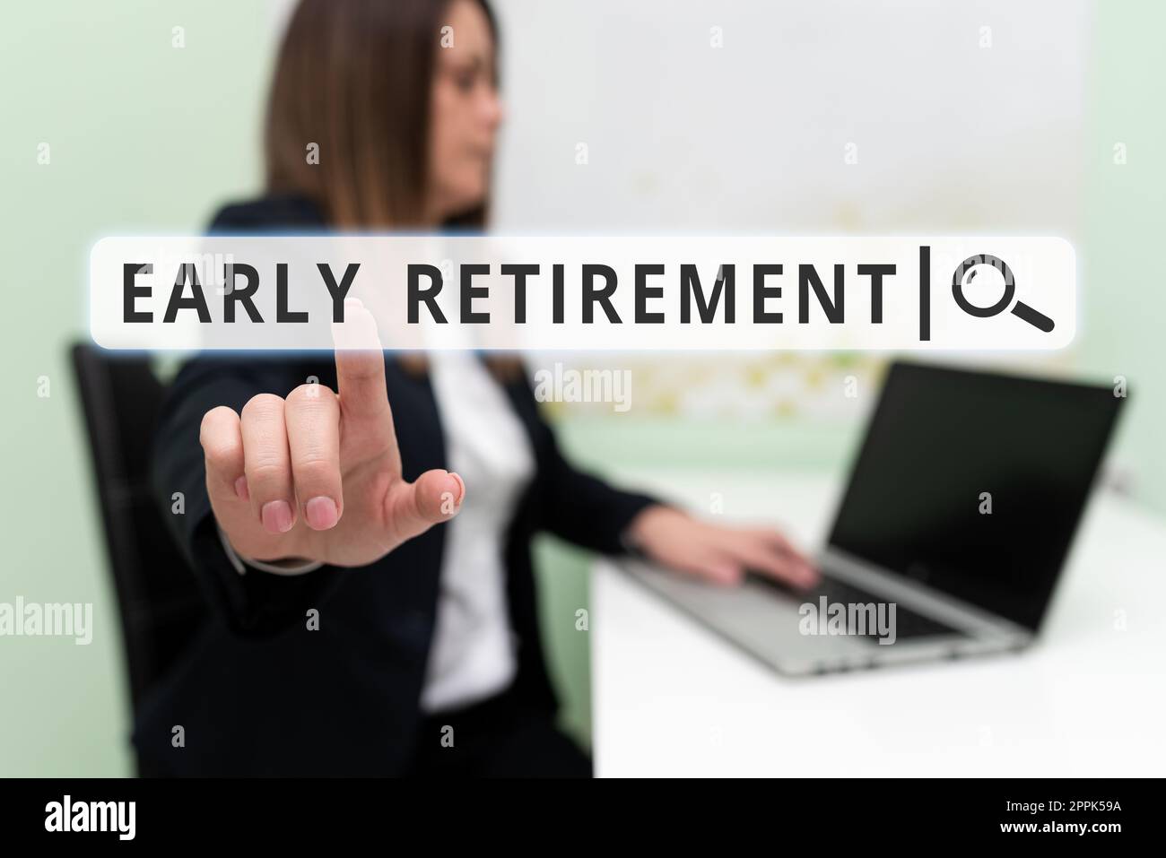 Légende de texte présentant la retraite anticipée. Mot pour la pratique de quitter l'emploi avant l'âge légal Banque D'Images