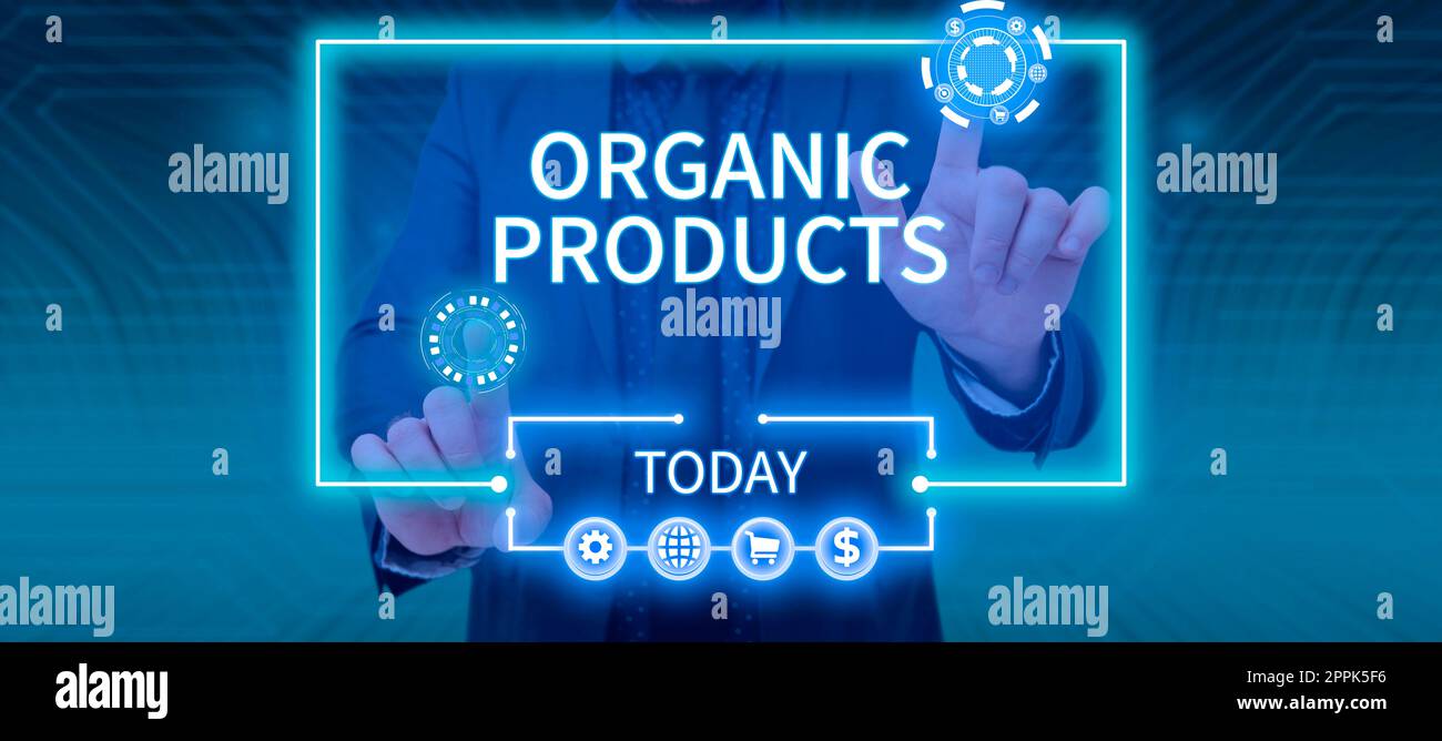 Affiche textuelle montrant les produits biologiques. Concept sens fait à partir de matériaux produits par l'agriculture biologique Banque D'Images