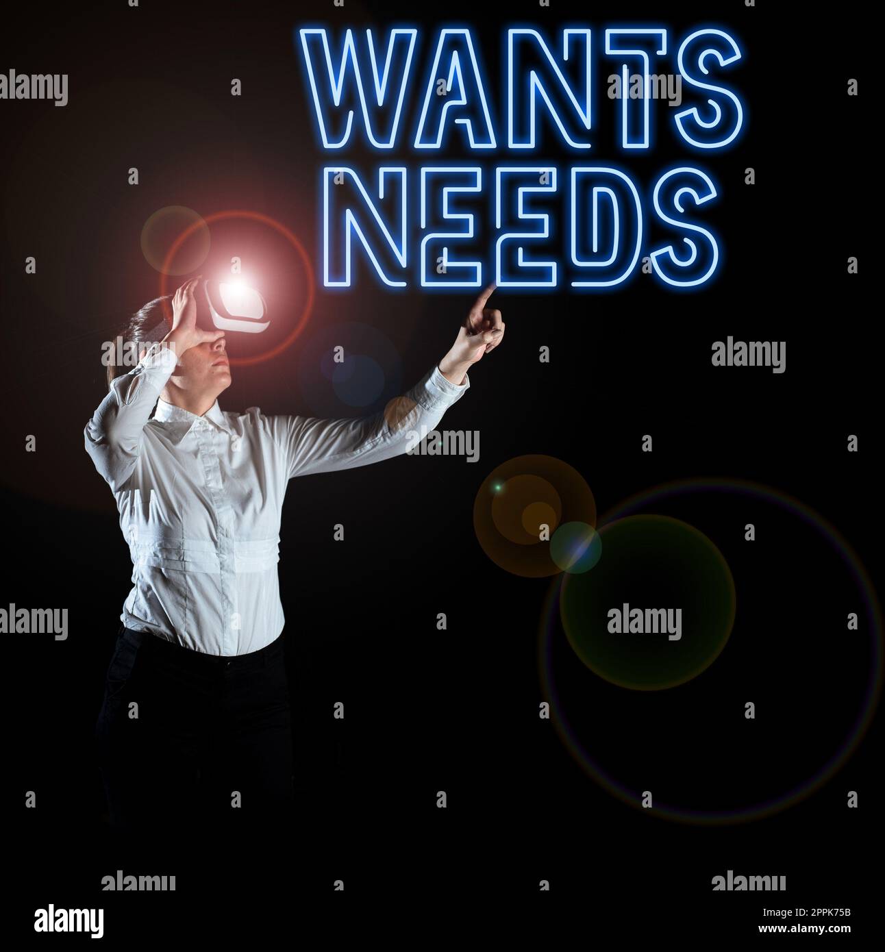 La légende conceptuelle veut des besoins. L'idée d'affaires d'avoir quelque chose nécessaire ou désir pour l'individu de vivre Banque D'Images