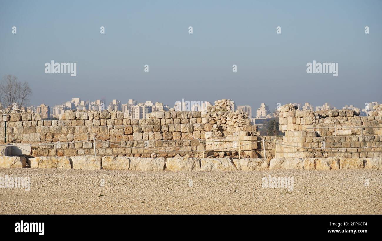 Murs de l'ancien château d'Antipatris, tel Afek, Israël. Aussi connu sous le nom de Binar Bashi, Antipatris est devenu une forteresse ottomane à l'époque médiévale. Banque D'Images