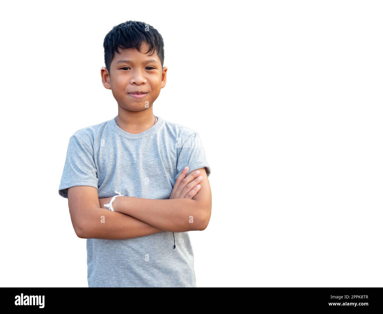 Portrait d'un garçon souriant isolé sur fond blanc Banque D'Images