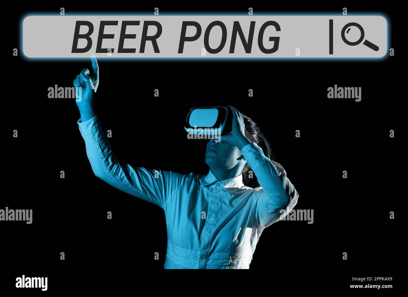Inspiration montrant le signe Beer pong. Concept c'est-à-dire un jeu avec un ensemble de tasses contenant de la bière et rebondir ou lancer une boule de ping-pong Banque D'Images