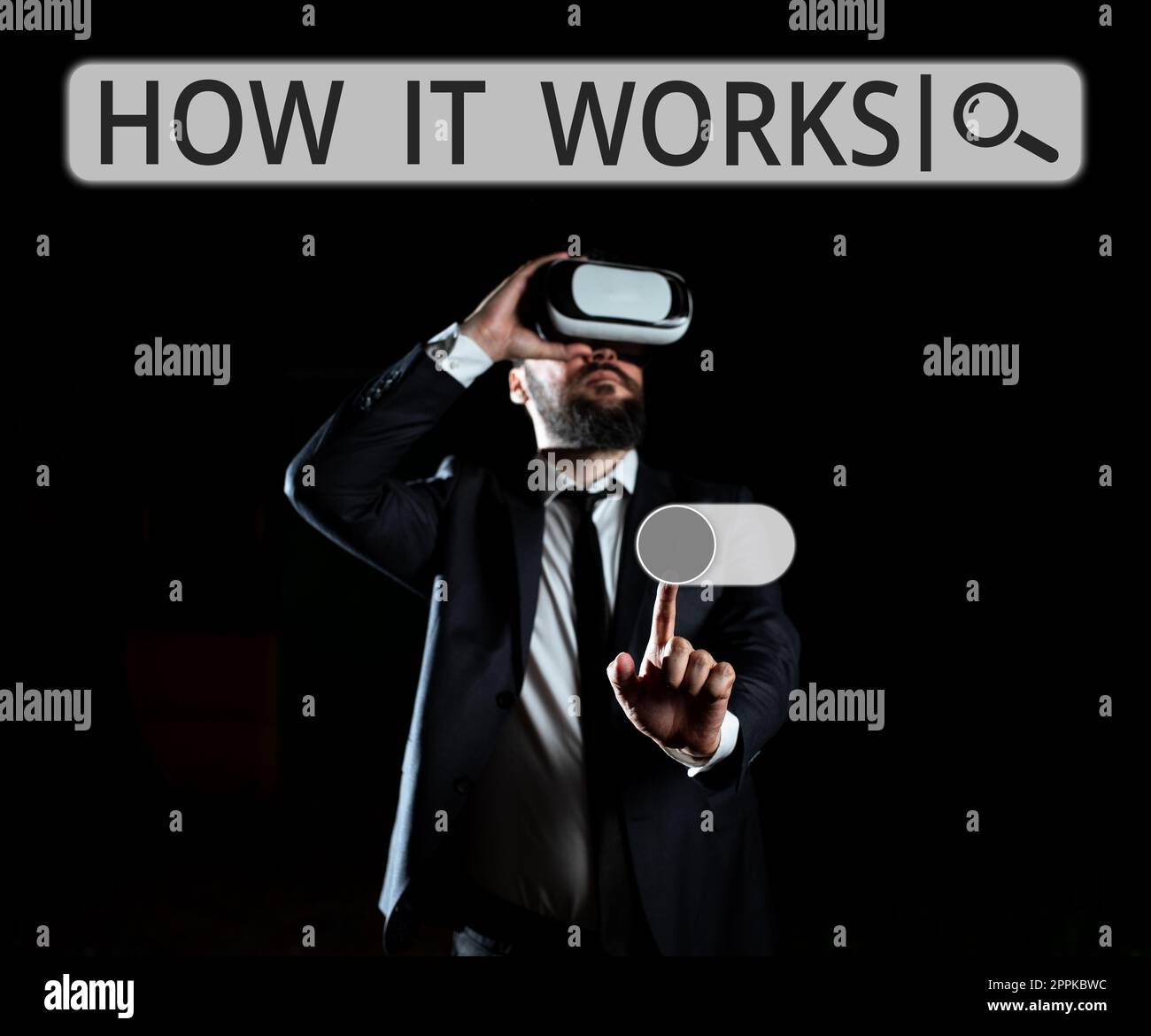 Légende conceptuelle fonctionnement. Approche commerciale utilisée pour poser des questions sur la manière ou la manière par quel moyen Banque D'Images