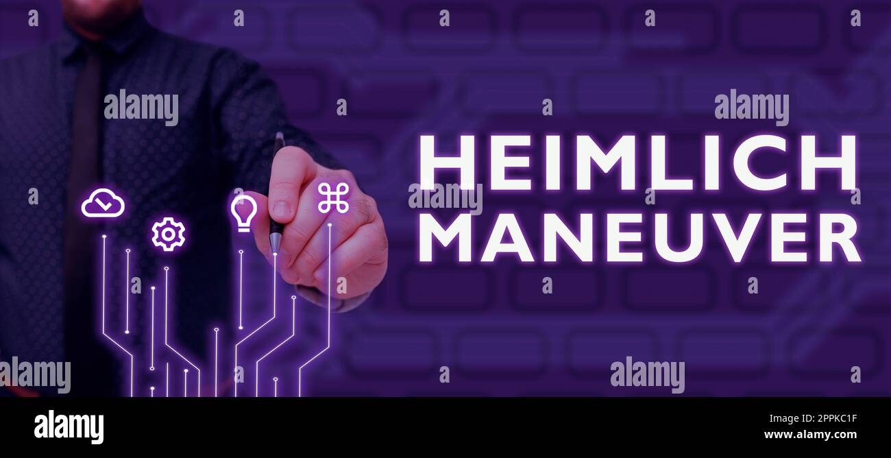 Texte d'écriture manœuvre Heimlich. Présentation de l'activité application de la pression ascendante en cas d'étouffement Banque D'Images