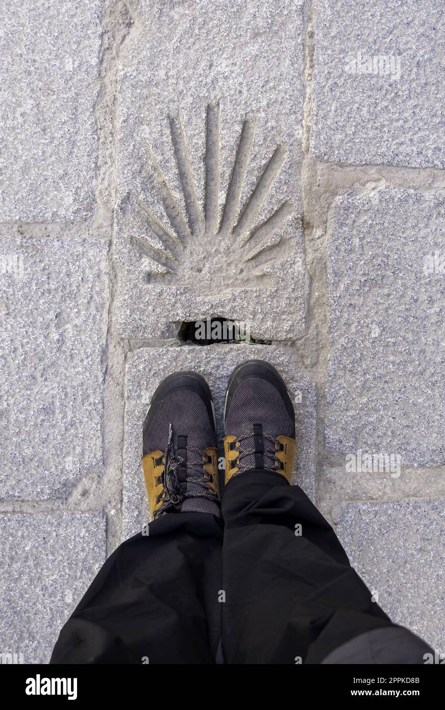 Panneau Camino de Santiago sur le sol Banque D'Images