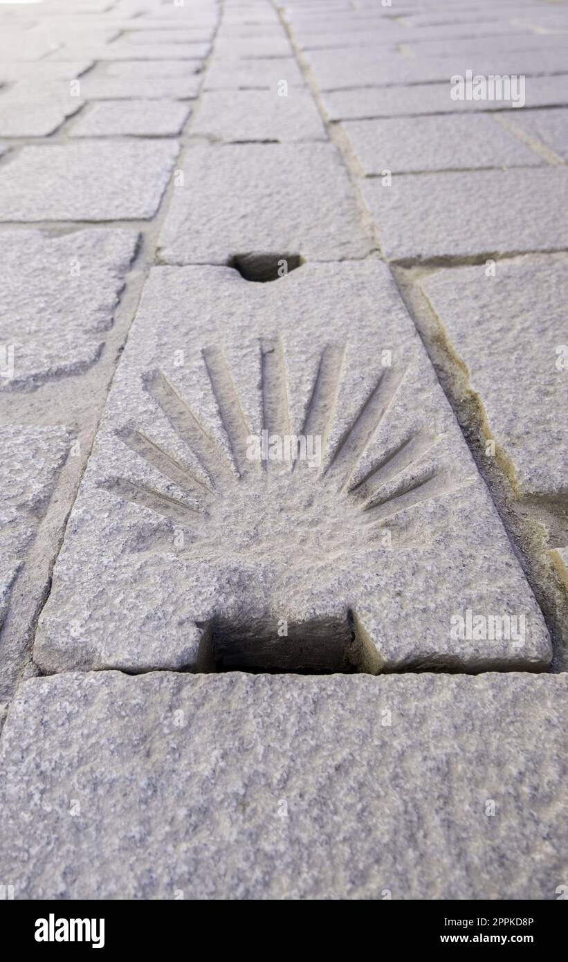 Panneau Camino de Santiago sur le sol Banque D'Images