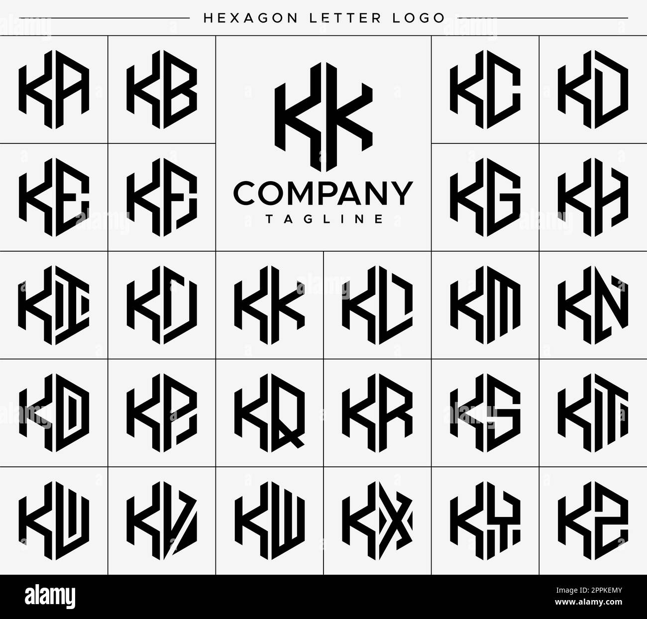 Jeu de vecteurs à motif lettre K et logo hexagonal moderne. Logo KK K hexagonal. Banque D'Images