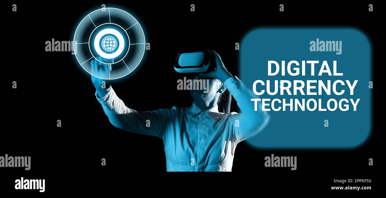 Légende de texte présentant la technologie de devise numérique. Internet concept crypto-monnaie termes juridiques chaîne de blocs Banque D'Images