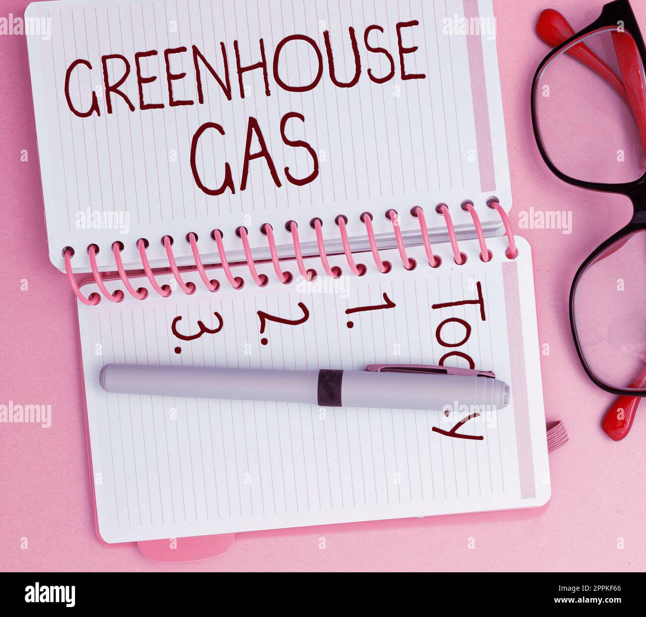 Légende conceptuelle gaz à effet de serre. Vitrine commerciale le dioxyde de carbone contribue à l'effet de serre en absorbant les rayons infrarouges Banque D'Images