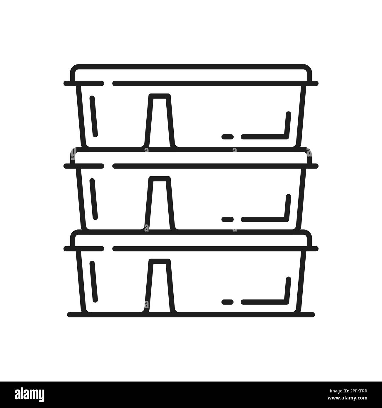 Ensemble de récipients de nourriture en plastique avec couvercles isolé transparent bols icône de contour. Colis de livraison de nourriture Vector, modèle de boîtes à lunch Illustration de Vecteur