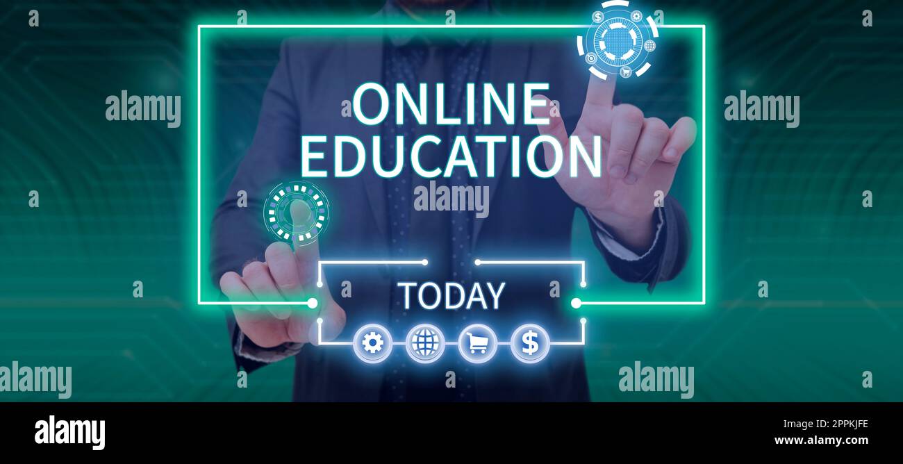 Inspiration montrant le signe de l'éducation en ligne. L'idée d'affaires est un type d'apprentissage qui se déroule via Internet Banque D'Images