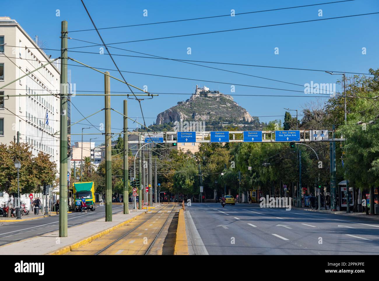 Lycabette Hill et Avenue Vasilisis Amalias Banque D'Images