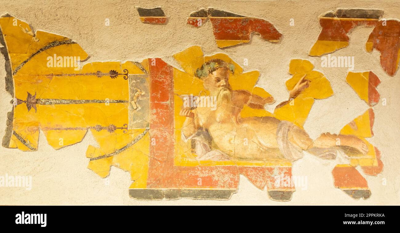 Italie, Pompéi - intérieur de maison romaine, décoration de fresque antique, mur antique Banque D'Images