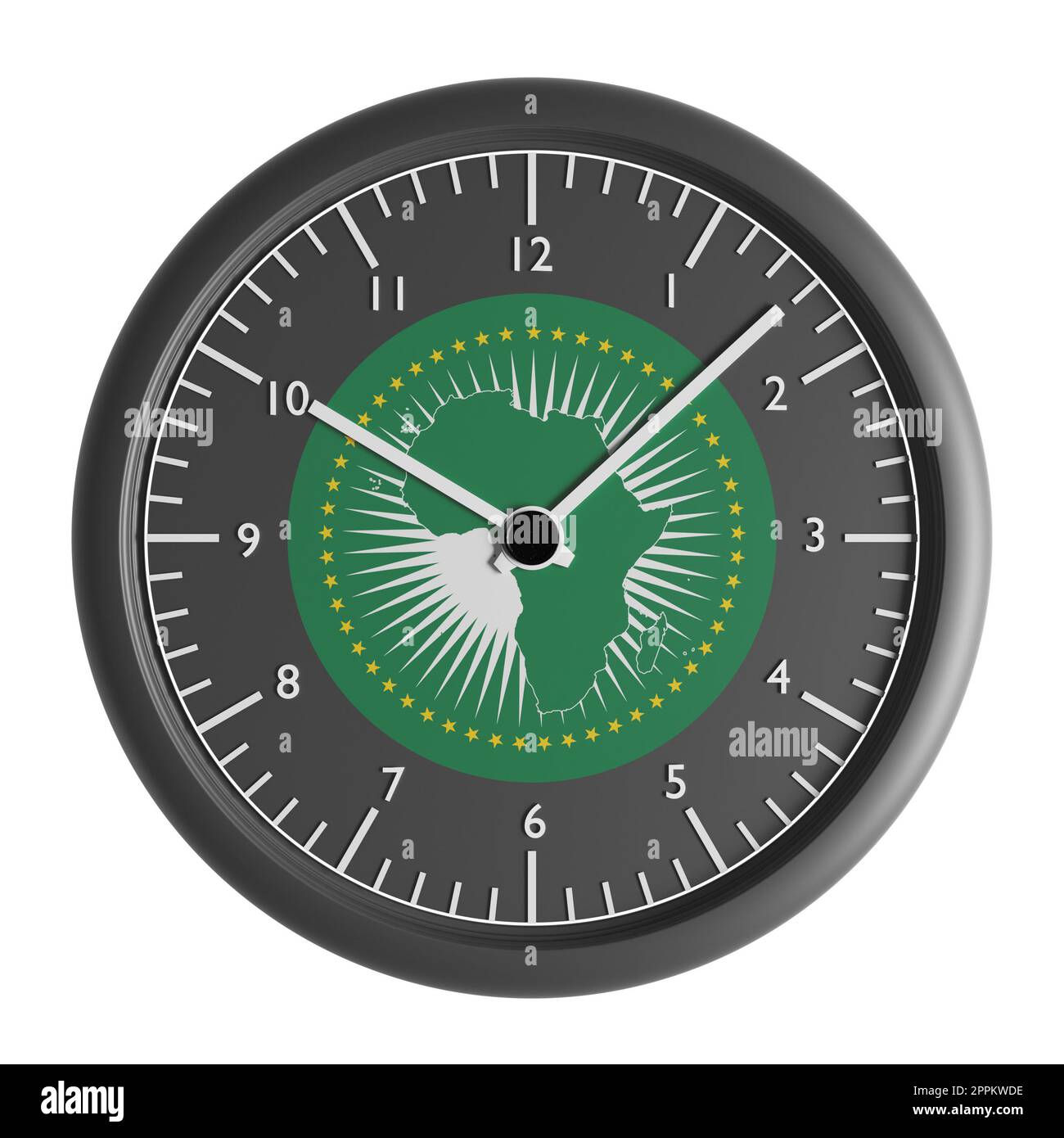 Signes et symboles. Elément de conception. 3D illustration. Horloge murale avec le drapeau de l'Union africaine Banque D'Images