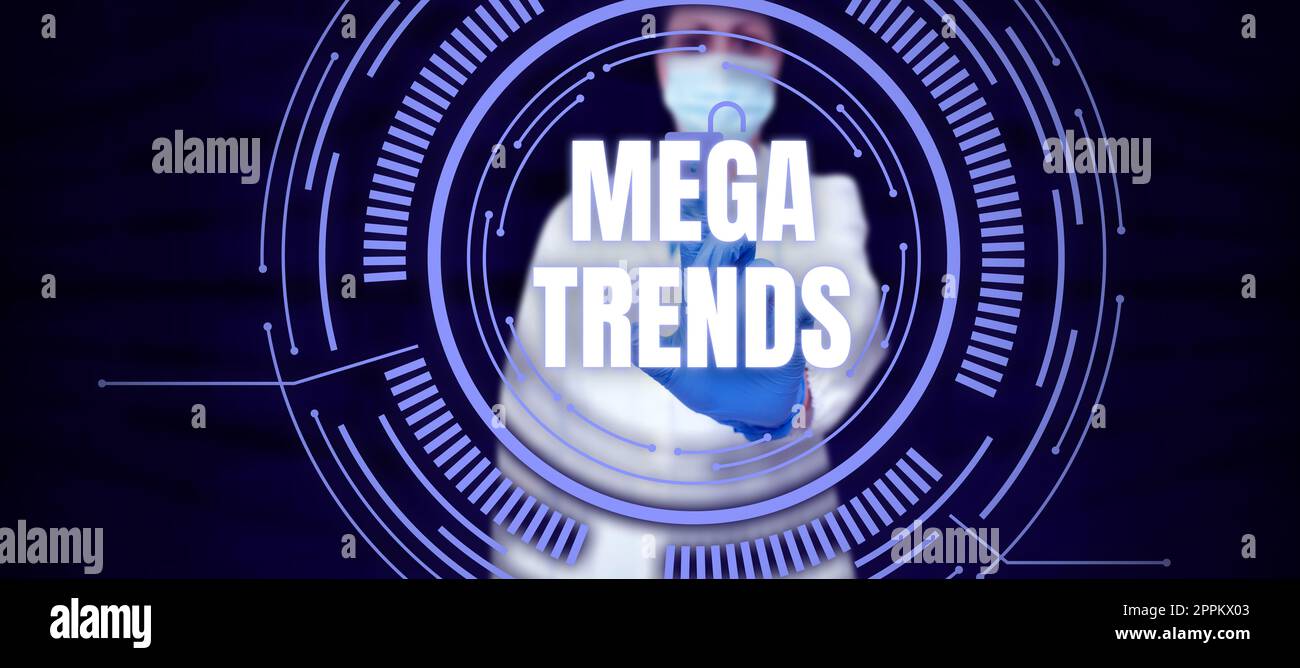 Texte d'écriture Mega Trends. Concept qui signifie des phénomènes puissants ayant un impact sur les fondations de notre monde Banque D'Images