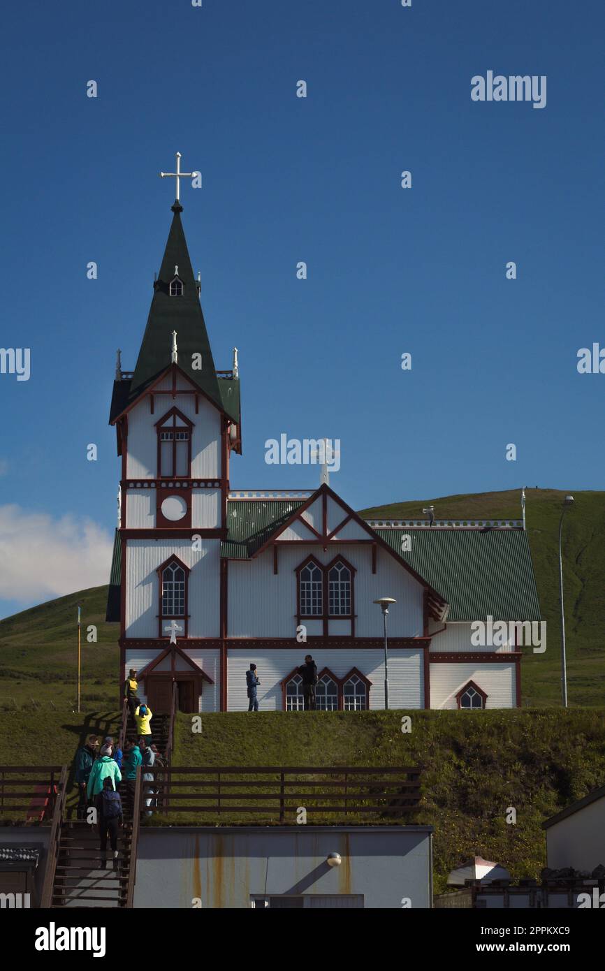 Photos de paysage d'église en bois de Husavik Banque D'Images