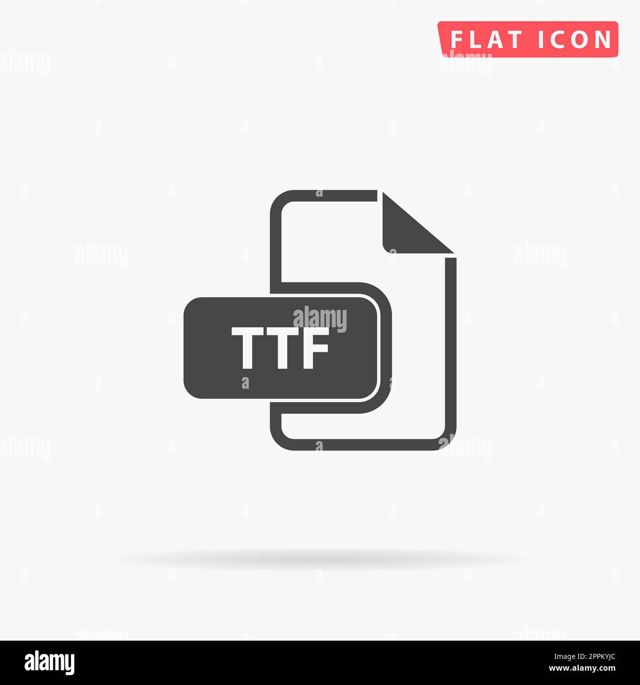 Type de fichier texte d'extension TTF. Symbole noir plat simple avec ombre sur fond blanc. Pictogramme d'illustration vectorielle Banque D'Images