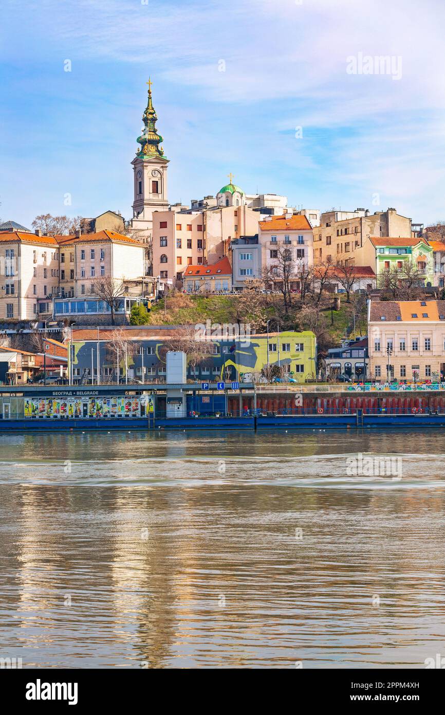 Belle vue sur le centre historique de Belgrade sur les rives de la Sava, Serbie Banque D'Images