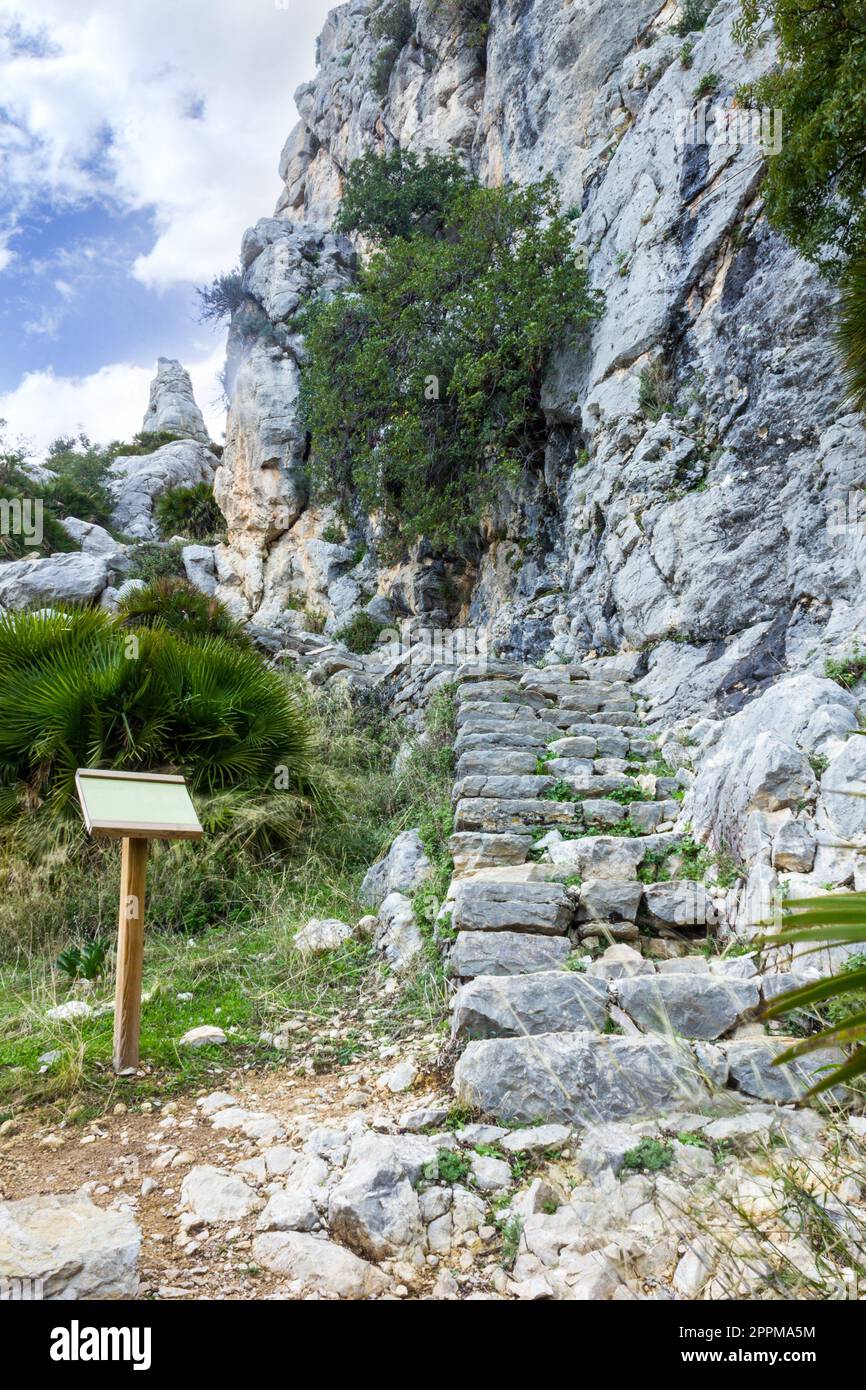 Escalier sur un chemin de montagne à El Chorro, Espagne Banque D'Images