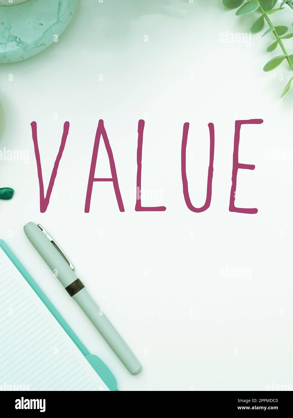 Texte indiquant la valeur de l'inspiration. Les affaires présentent des principes ou des normes de comportement jugement ce qui est important dans la vie Banque D'Images