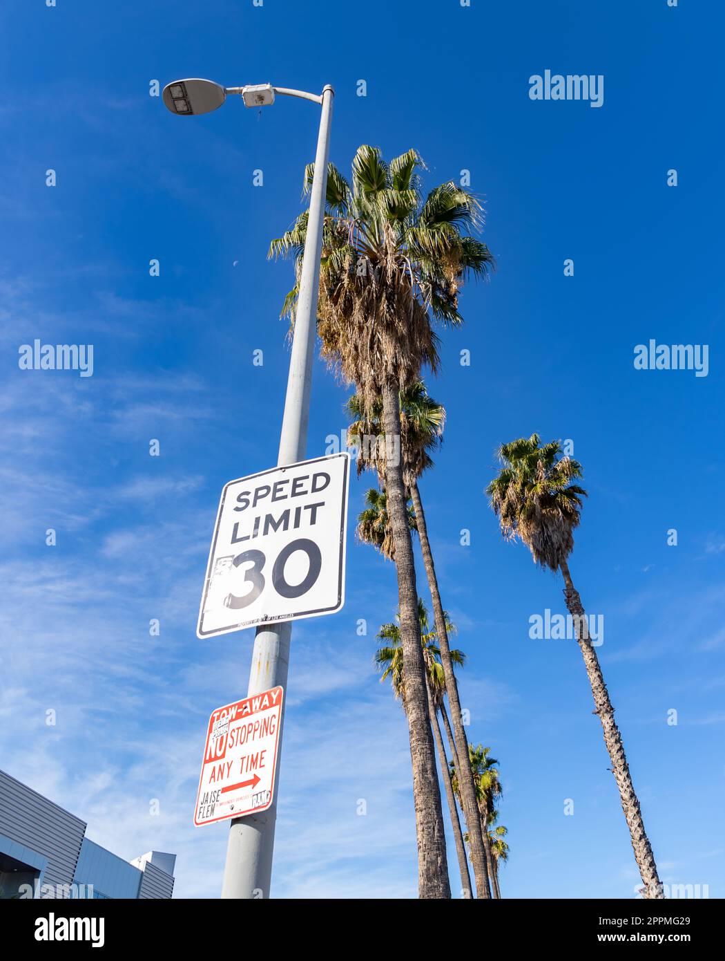 Panneau de limite de vitesse Sunset Boulevard Banque D'Images
