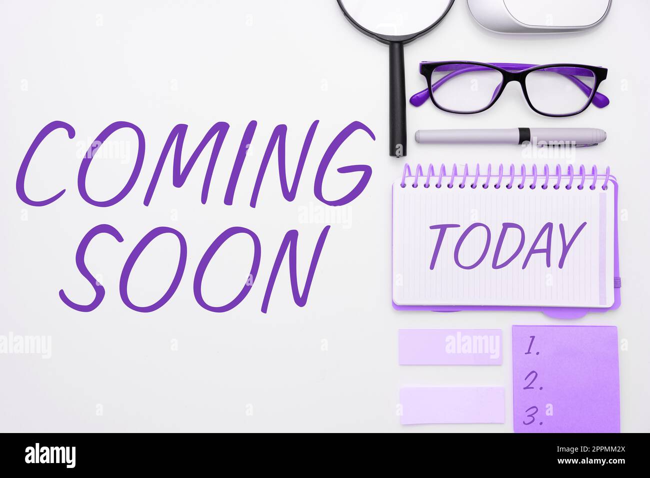 Présentation conceptuelle bientôt disponible. Idée d'affaires quelque chose va se produire dans vraiment peu de temps de la période Banque D'Images