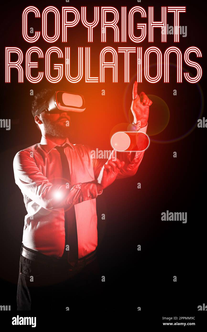 Légende conceptuelle Règlement sur le droit d'auteur. Mot pour corps de loi qui régit les œuvres originales de la paternité Banque D'Images