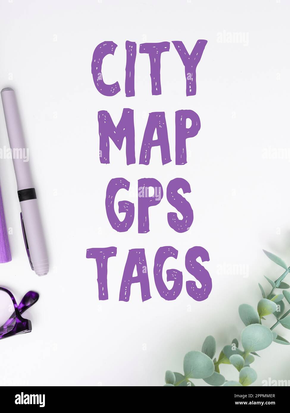 Texte manuscrite carte de la ville balises GPS. Concept signifiant système de positionnement global emplacement des lieux dans les villes Banque D'Images