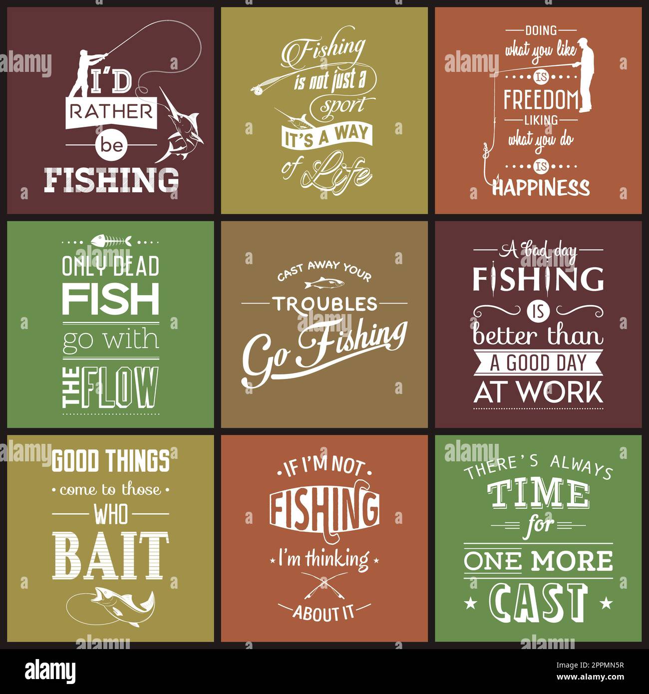 Jeu de citations typographiques vintage de pêche Banque D'Images