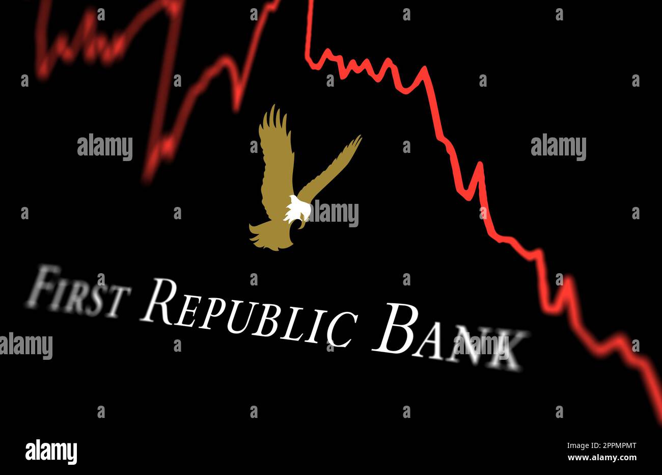 Logo blanc First Republic Bank sur un graphique de performance boursière Banque D'Images