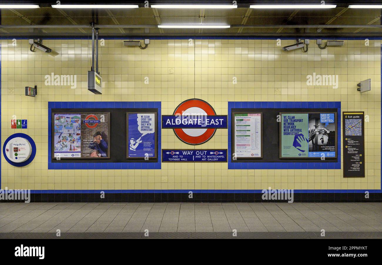 Londres, Angleterre, Royaume-Uni. Station de métro Aldgate East Banque D'Images