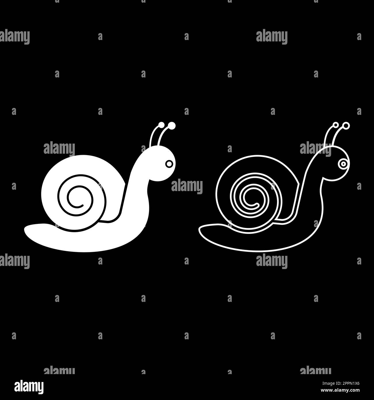 Escargot mollusque Set icône blanc couleur vecteur illustration image plein remplir contour ligne mince plate style Illustration de Vecteur